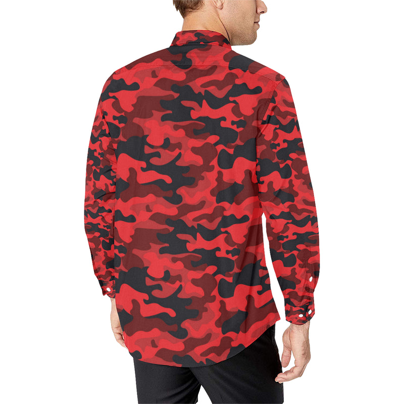 Camo Red Pattern Print Design 03 Men's Long Sleeve Shirt