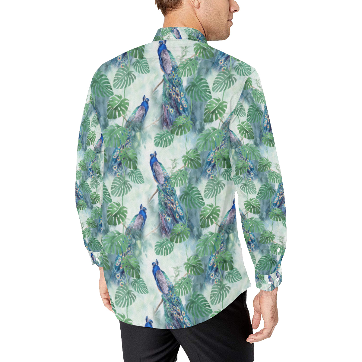 Peacock Pattern Print Design A02 Men's Long Sleeve Shirt