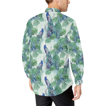 Peacock Pattern Print Design A02 Men's Long Sleeve Shirt