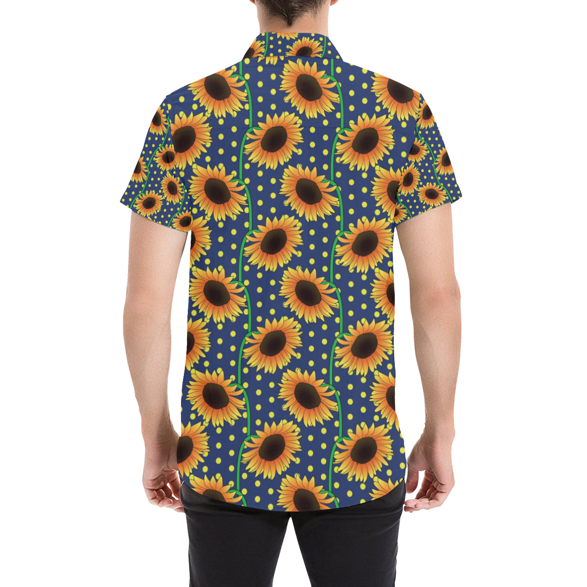 Sunflower Pattern Print Design SF03 Men's Short Sleeve Button Up Shirt