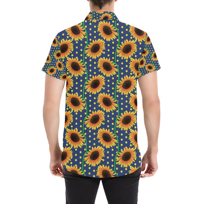 Sunflower Pattern Print Design SF03 Men's Short Sleeve Button Up Shirt