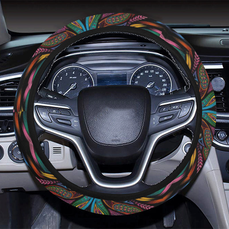Colorful Art Wolf Steering Wheel Cover with Elastic Edge