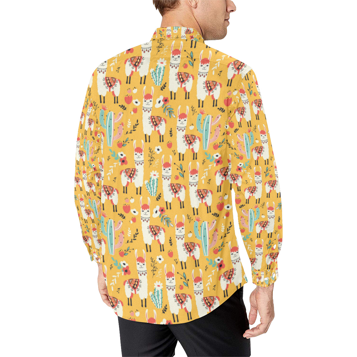 Llama Cute Themed Print Men's Long Sleeve Shirt