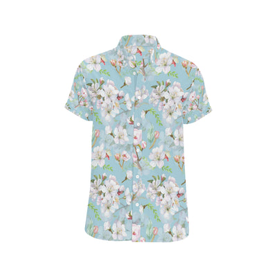 Apple blossom Pattern Print Design AB06 Men's Short Sleeve Button Up Shirt