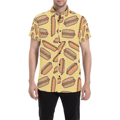 Hot Dog Pattern Print Design 01 Men's Short Sleeve Button Up Shirt