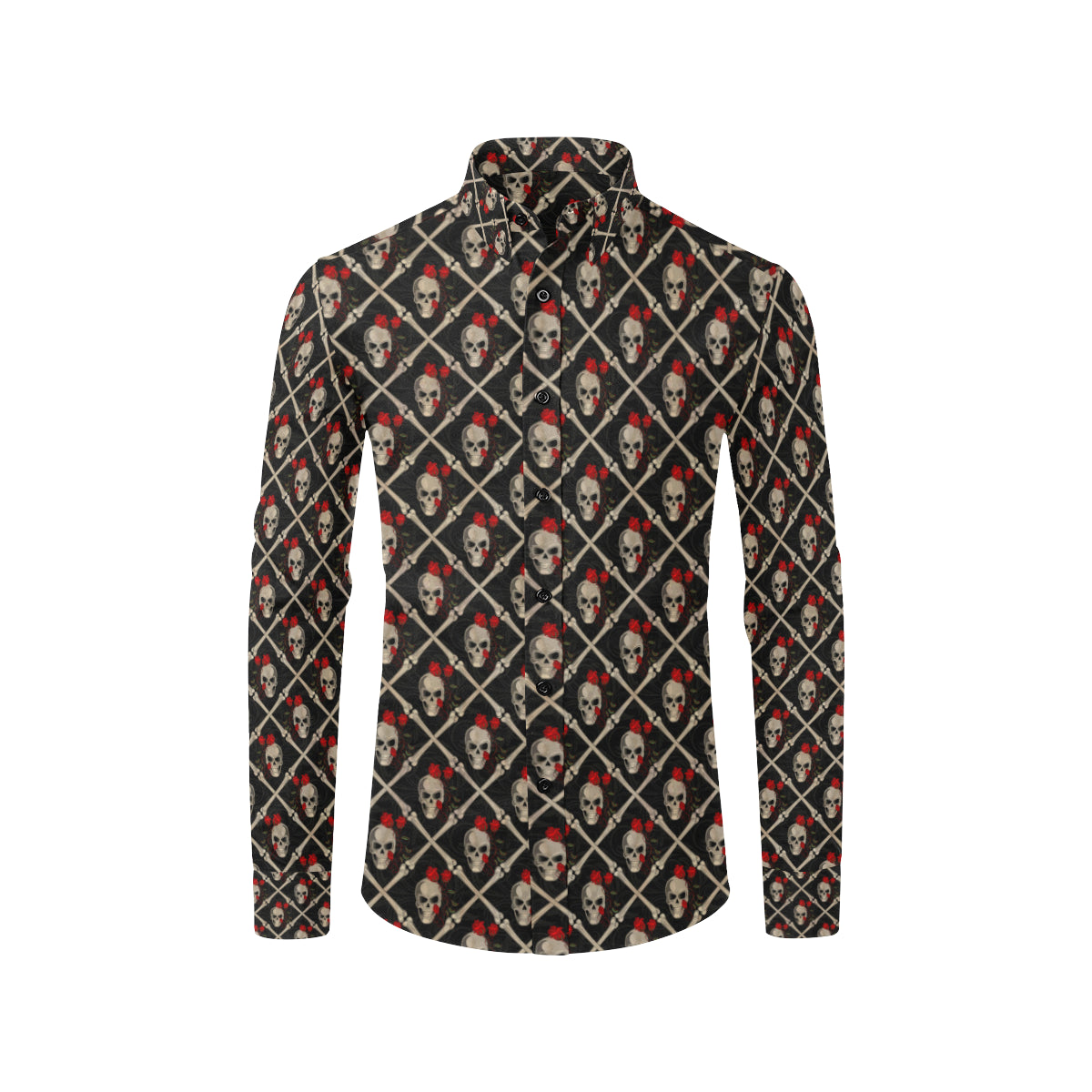 Skull Roses Bone Design Themed Print Men's Long Sleeve Shirt