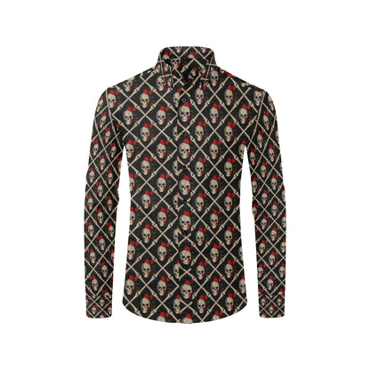 Skull Roses Bone Design Themed Print Men's Long Sleeve Shirt