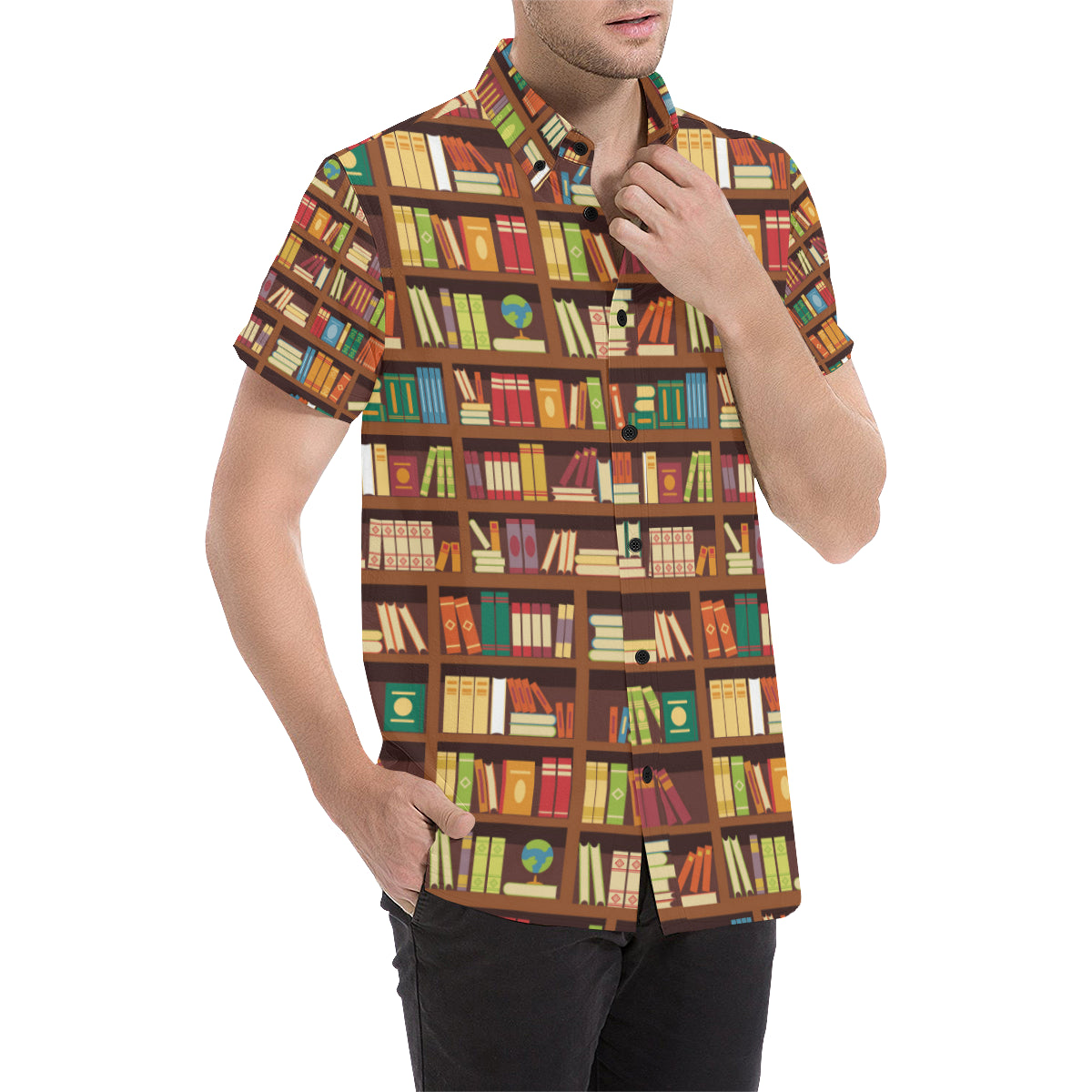 Book Pattern Print Design 06 Men's Short Sleeve Button Up Shirt
