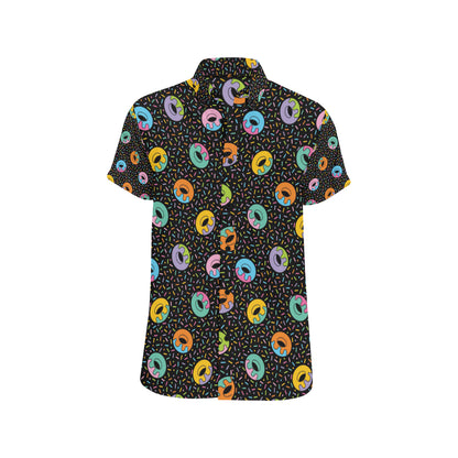 Donut Pattern Print Design DN012 Men's Short Sleeve Button Up Shirt