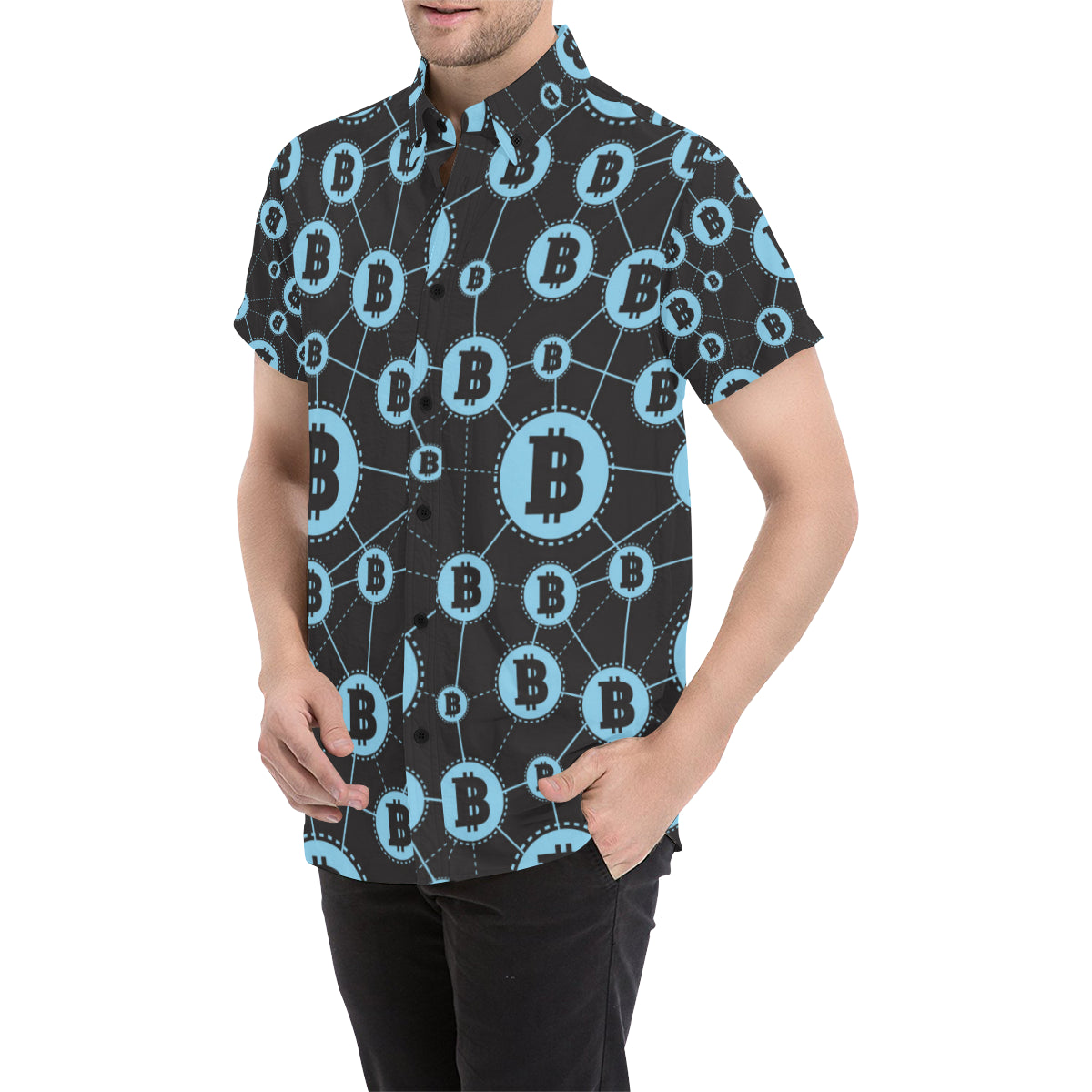 Cryptocurrency Pattern Print Design 02 Men's Short Sleeve Button Up Shirt