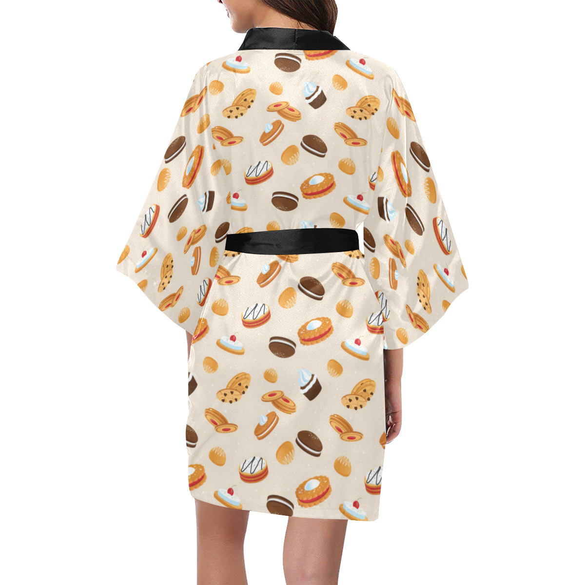 Biscuit Pattern Print Design 01 Women's Short Kimono