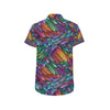 Feather Multicolor Design Print Men's Short Sleeve Button Up Shirt