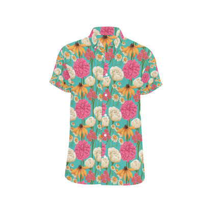 Summer Floral Pattern Print Design SF07 Men's Short Sleeve Button Up Shirt