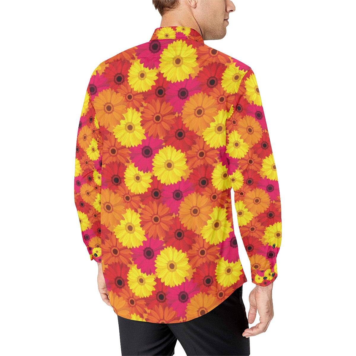 Gerberas Pattern Print Design GB05 Men's Long Sleeve Shirt