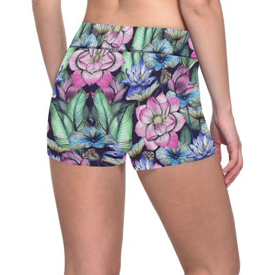 Water Lily Pattern Print Design WL07 Yoga Shorts