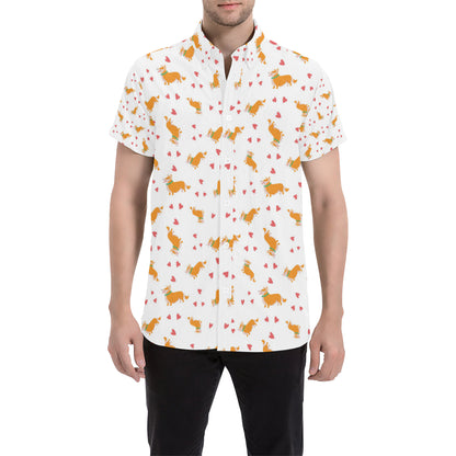 Cardigan Welsh Corgis Pattern Print Design 04 Men's Short Sleeve Button Up Shirt