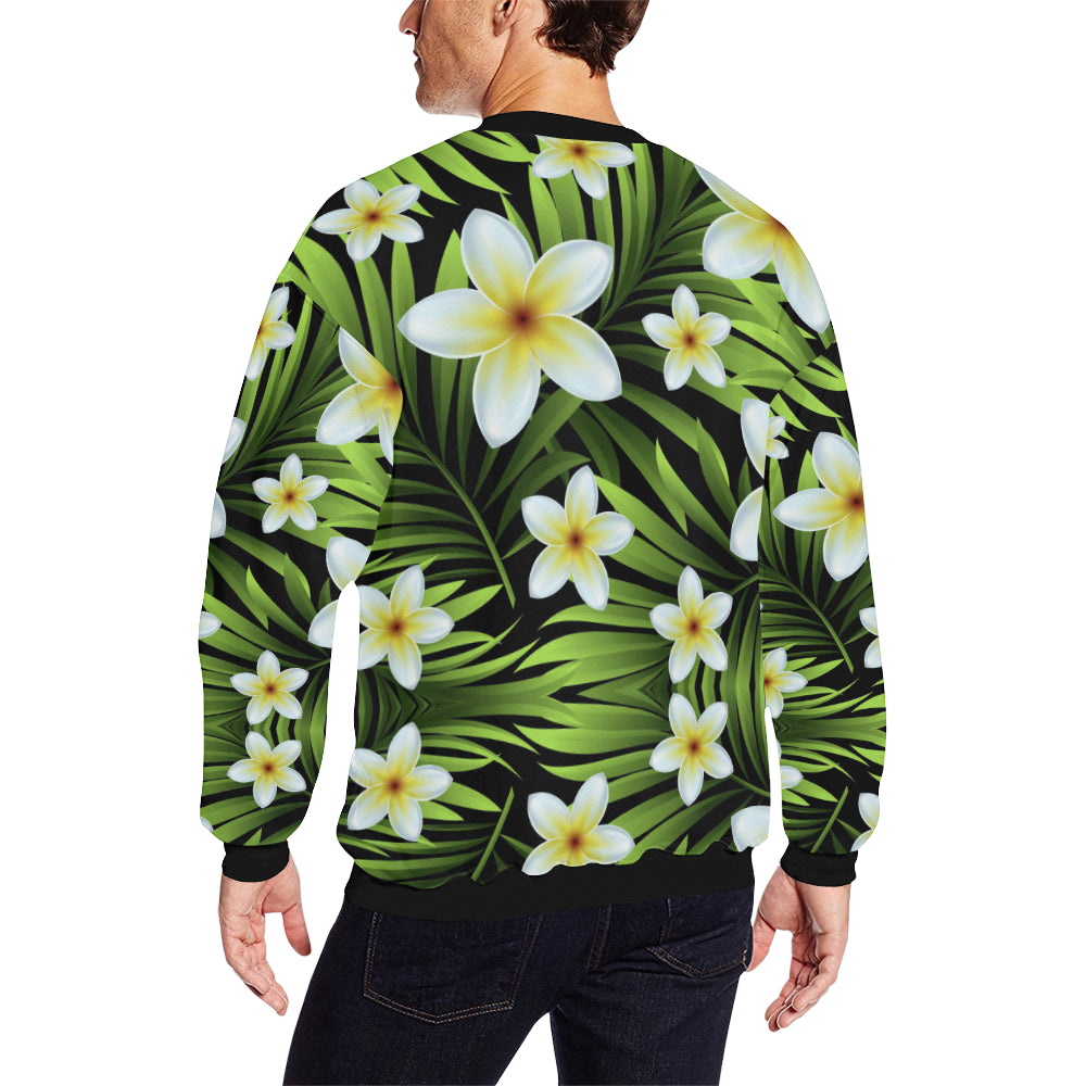 White Plumeria Pattern Print Design PM06 Men Long Sleeve Sweatshirt