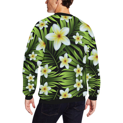 White Plumeria Pattern Print Design PM06 Men Long Sleeve Sweatshirt