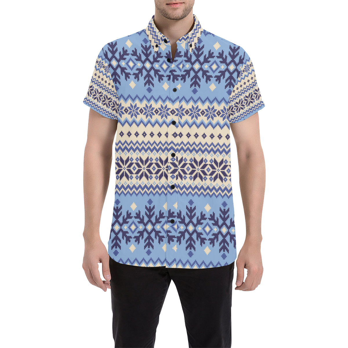 Nordic Pattern Print Design A03 Men's Short Sleeve Button Up Shirt