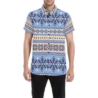 Nordic Pattern Print Design A03 Men's Short Sleeve Button Up Shirt