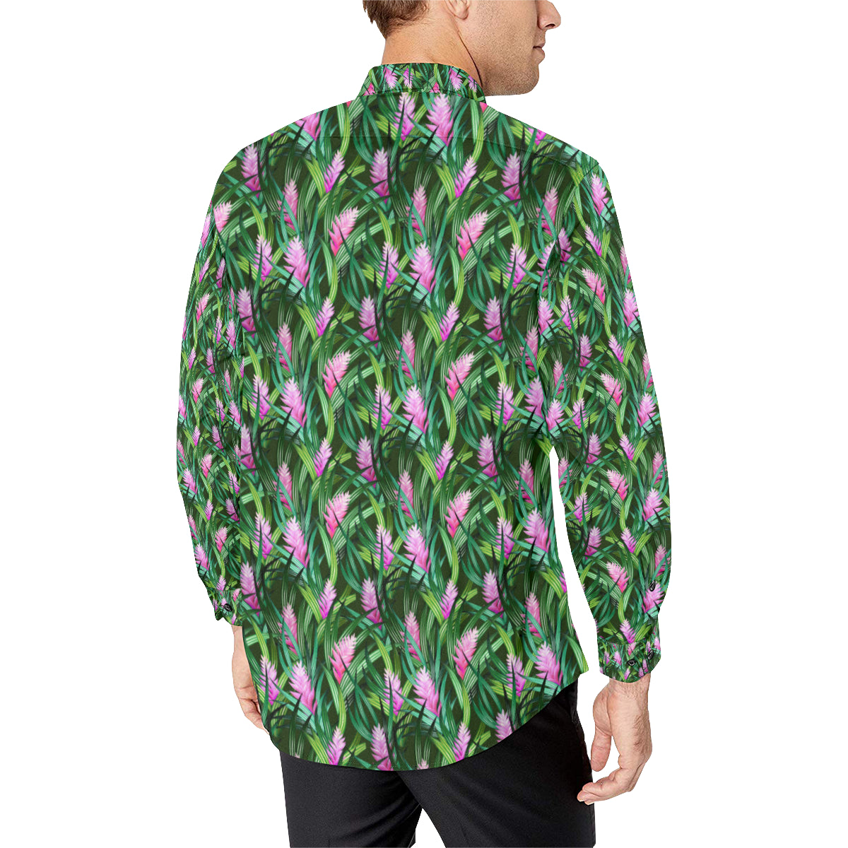 Tropical Folower Pink Heliconia Print Men's Long Sleeve Shirt