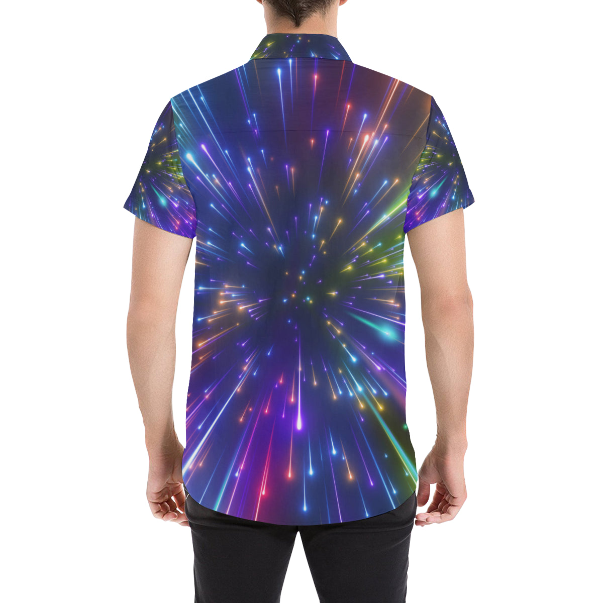 Celestial Rainbow Speed Light Men's Short Sleeve Button Up Shirt