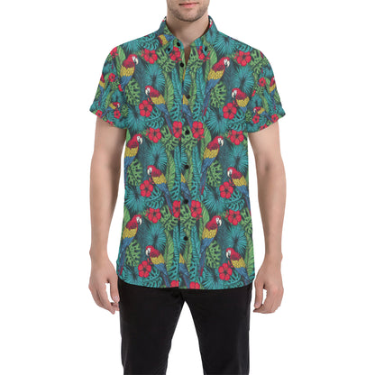 Parrot Pattern Print Design A05 Men's Short Sleeve Button Up Shirt