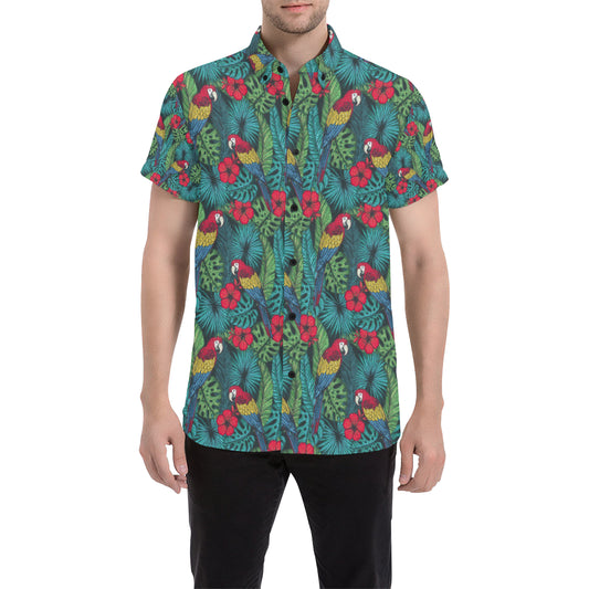 Parrot Pattern Print Design A05 Men's Short Sleeve Button Up Shirt