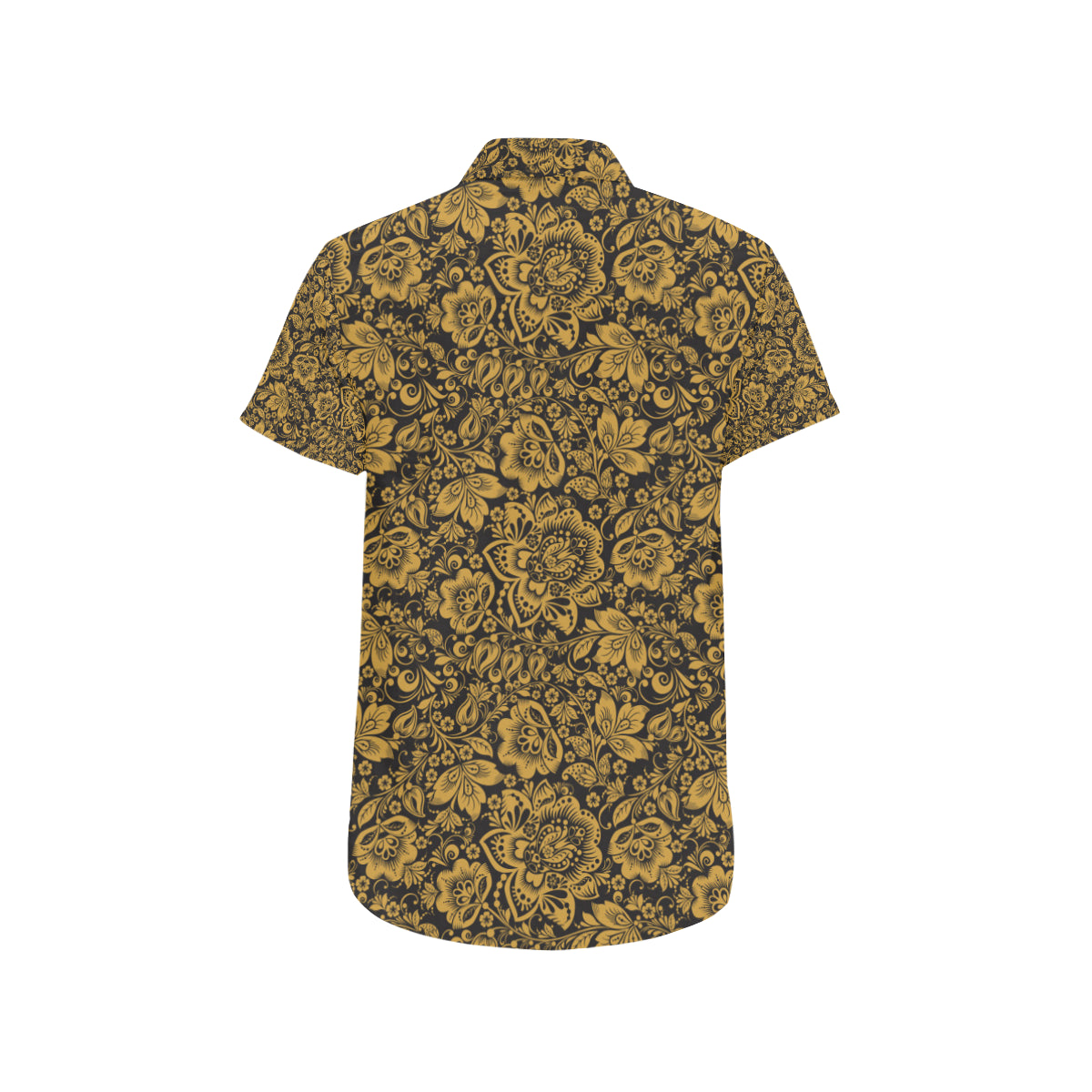 Brocade Gold Pattern Print Design 01 Men's Short Sleeve Button Up Shirt