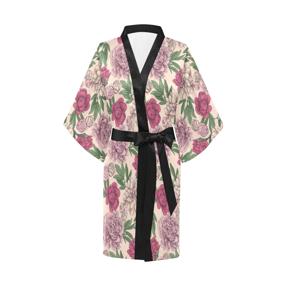 Peony Pattern Print Design A01 Women's Short Kimono