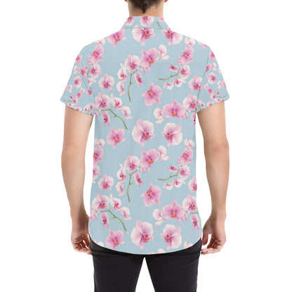 Orchid Pattern Print Design A01 Men's Short Sleeve Button Up Shirt