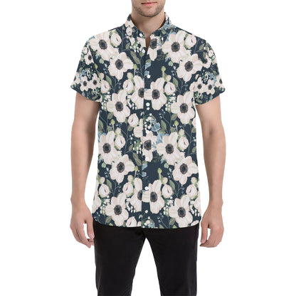 Anemone Pattern Print Design AM02 Men's Short Sleeve Button Up Shirt