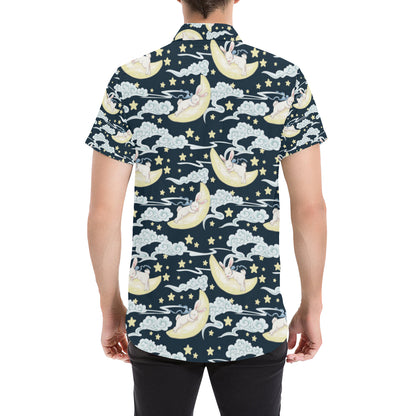 Rabbit Sleeping Pattern Print Design RB08 Men's Short Sleeve Button Up Shirt