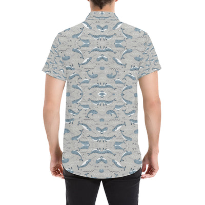 Narwhal Pattern Print Men's Short Sleeve Button Up Shirt