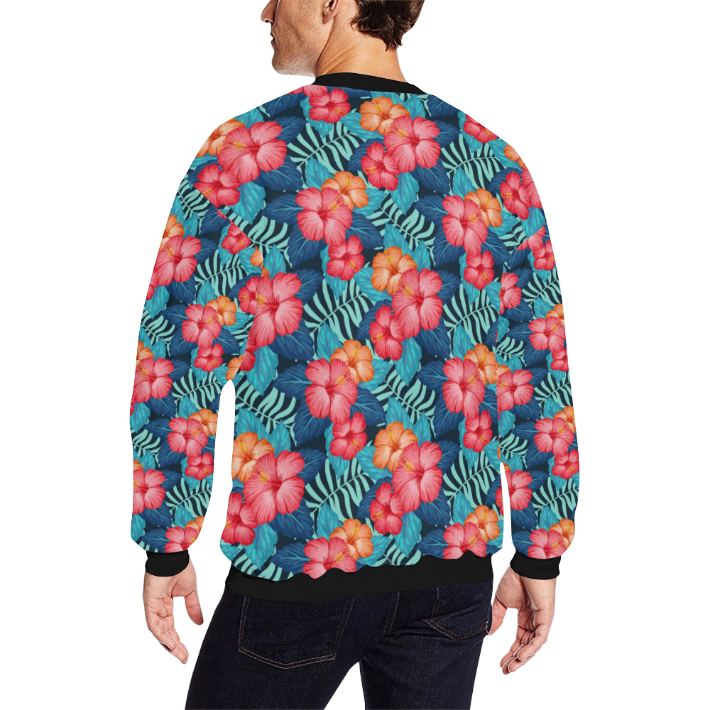 Red Hibiscus Pattern Print Design HB02 Men Long Sleeve Sweatshirt