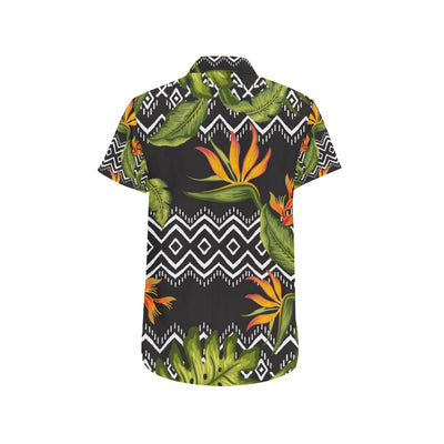 Bird Of Paradise Pattern Print Design BOP07 Men's Short Sleeve Button Up Shirt