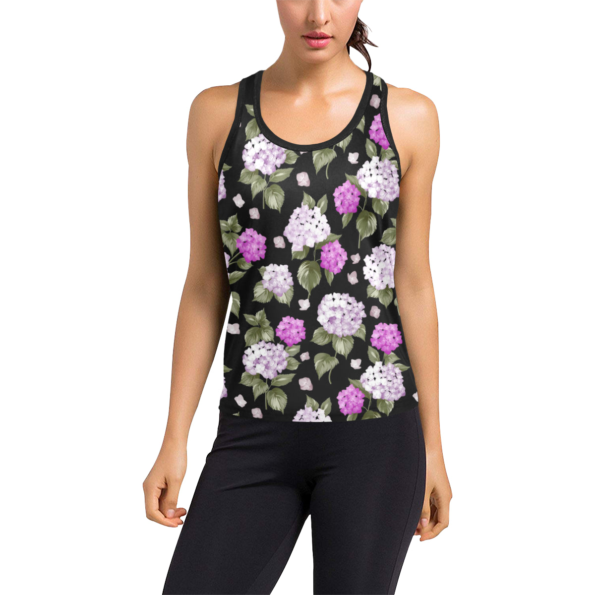 Hydrangea Pattern Print Design HD011 Women's Racerback Tank Top
