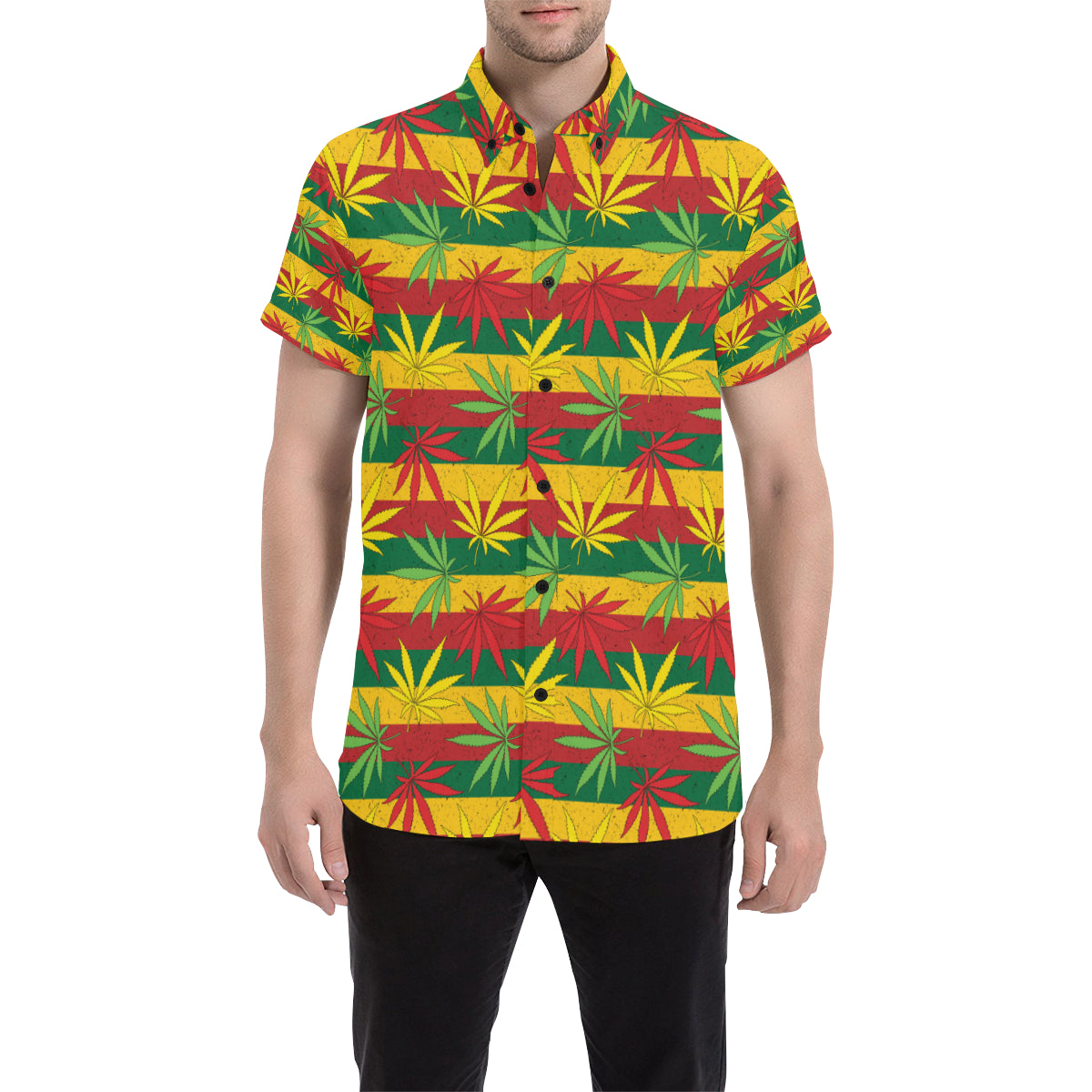 Rasta Pattern Print Design A03 Men's Short Sleeve Button Up Shirt