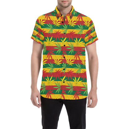 Rasta Pattern Print Design A03 Men's Short Sleeve Button Up Shirt