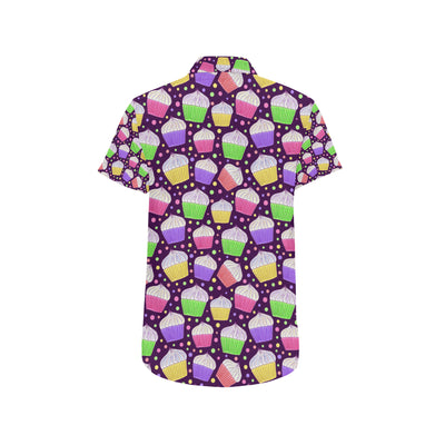 Cupcake Pattern Print Design CP07 Men's Short Sleeve Button Up Shirt