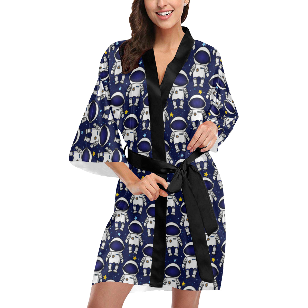 Astronaut Pattern Print Design 01 Women's Short Kimono