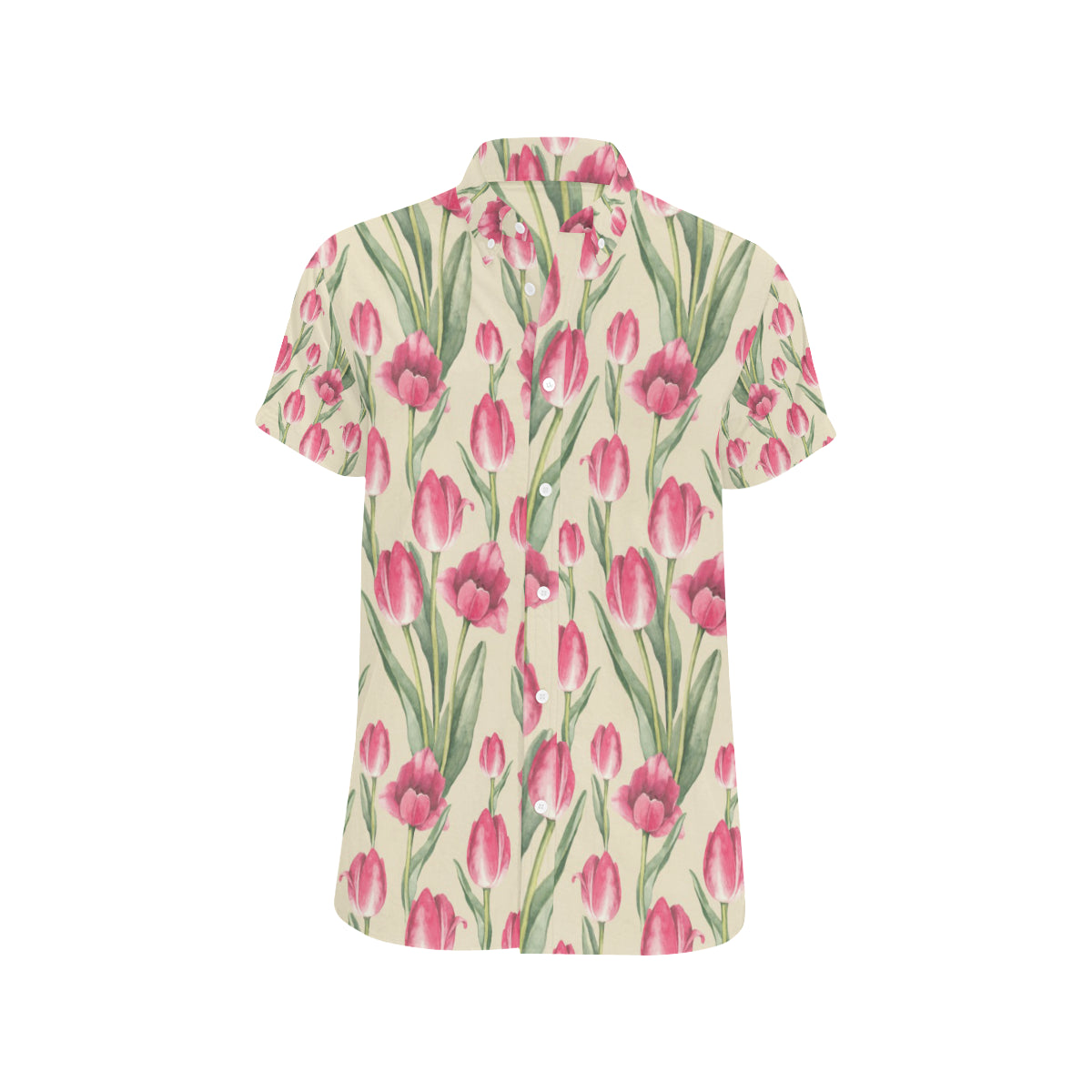 Tulip Pink Pattern Print Design TP06 Men's Short Sleeve Button Up Shirt