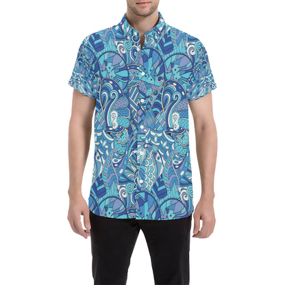 Funky Retro Pattern Print Design A02 Men's Short Sleeve Button Up Shirt