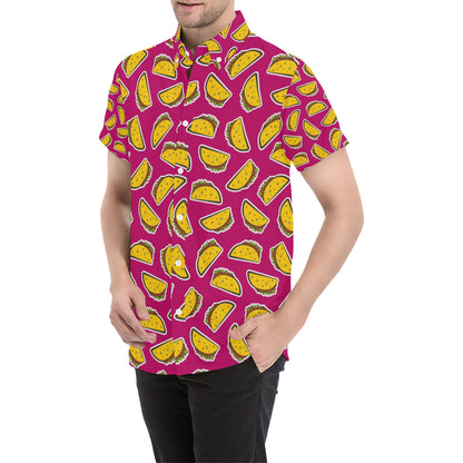 Taco Pattern Print Design TC01 Men's Short Sleeve Button Up Shirt