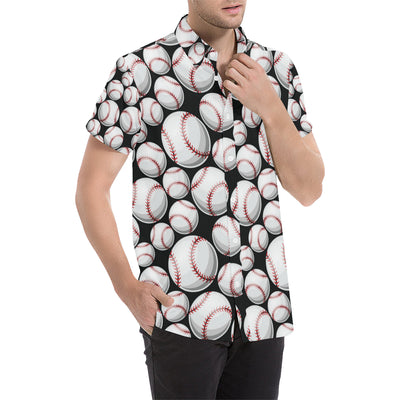 Baseball Black Background Men's Short Sleeve Button Up Shirt