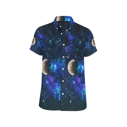 Galaxy Stardust Planet Space Print Men's Short Sleeve Button Up Shirt