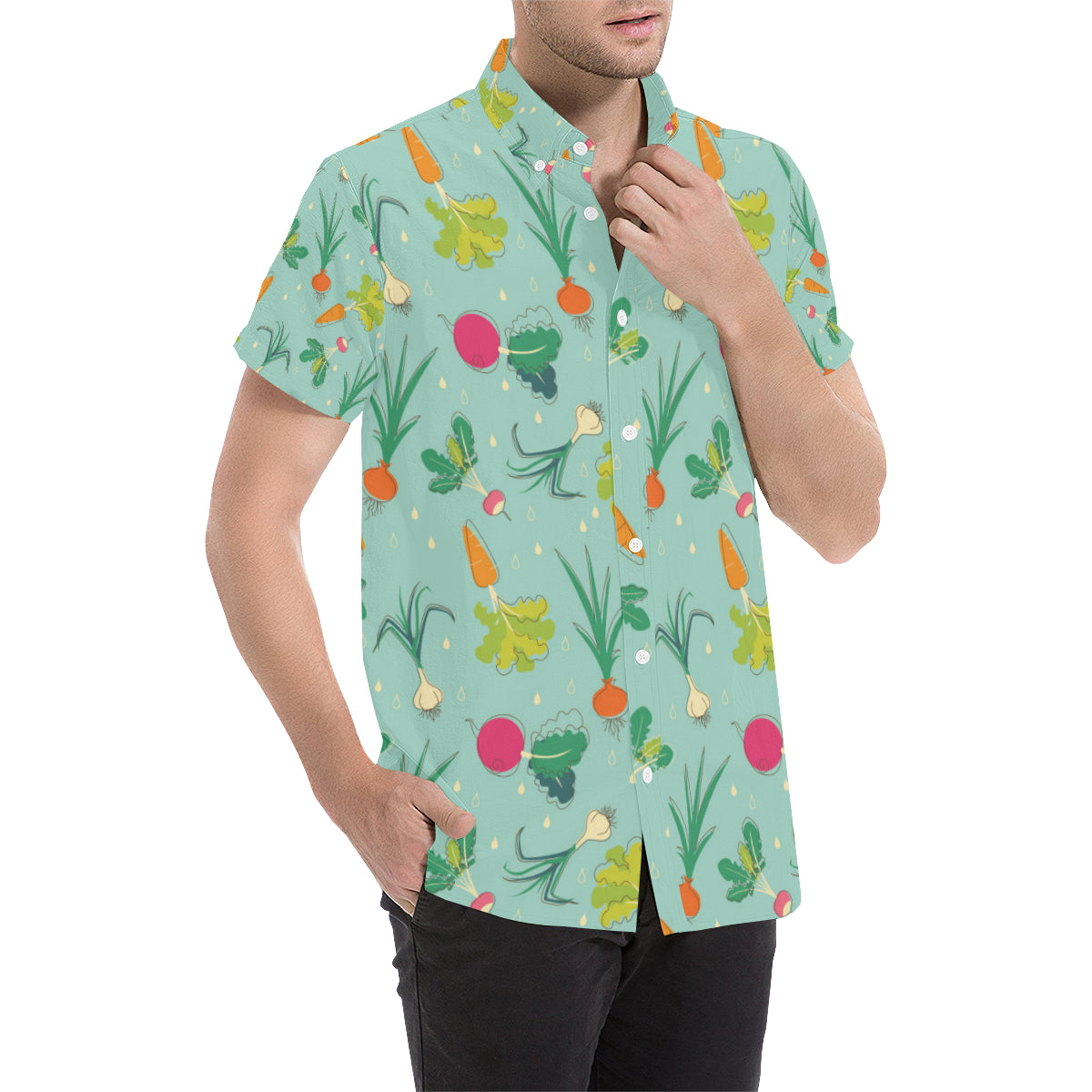 Radish Pattern Print Design A01 Men's Short Sleeve Button Up Shirt