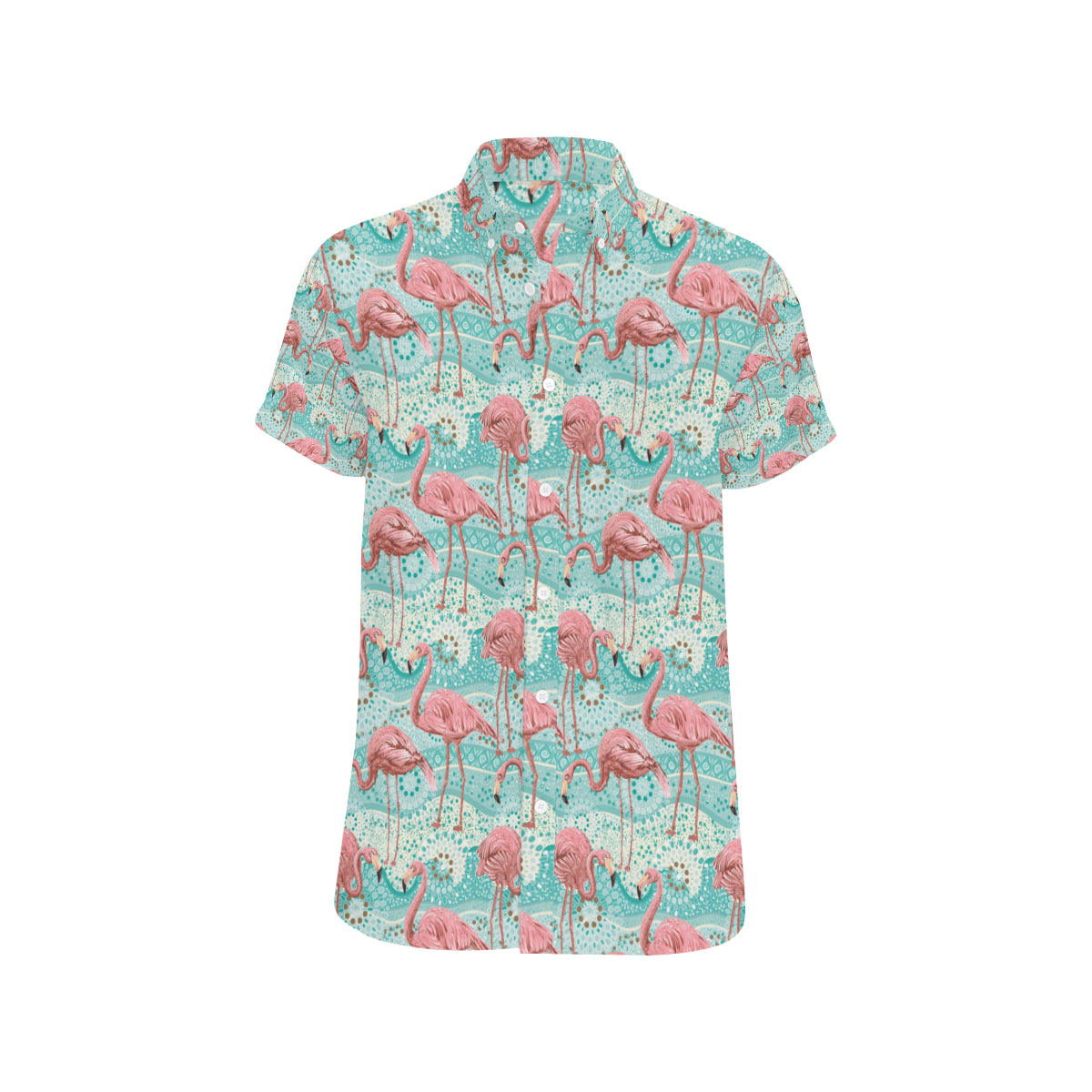 Flamingo Background Themed Print Men's Short Sleeve Button Up Shirt