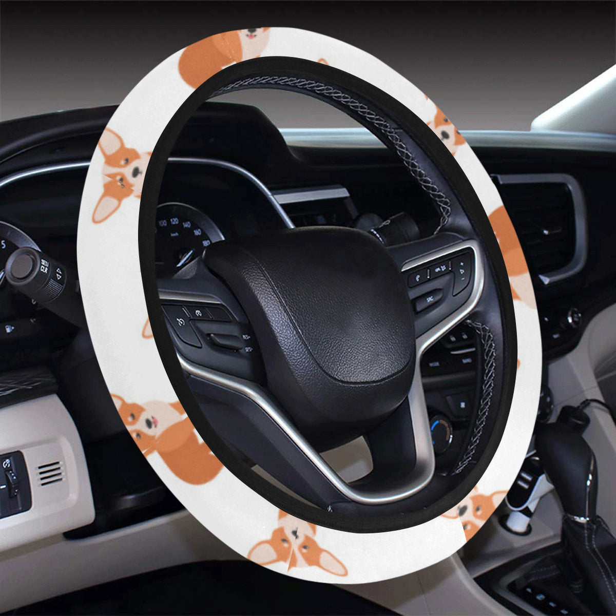 Cardigan Welsh Corgis Pattern Print Design 02 Steering Wheel Cover with Elastic Edge
