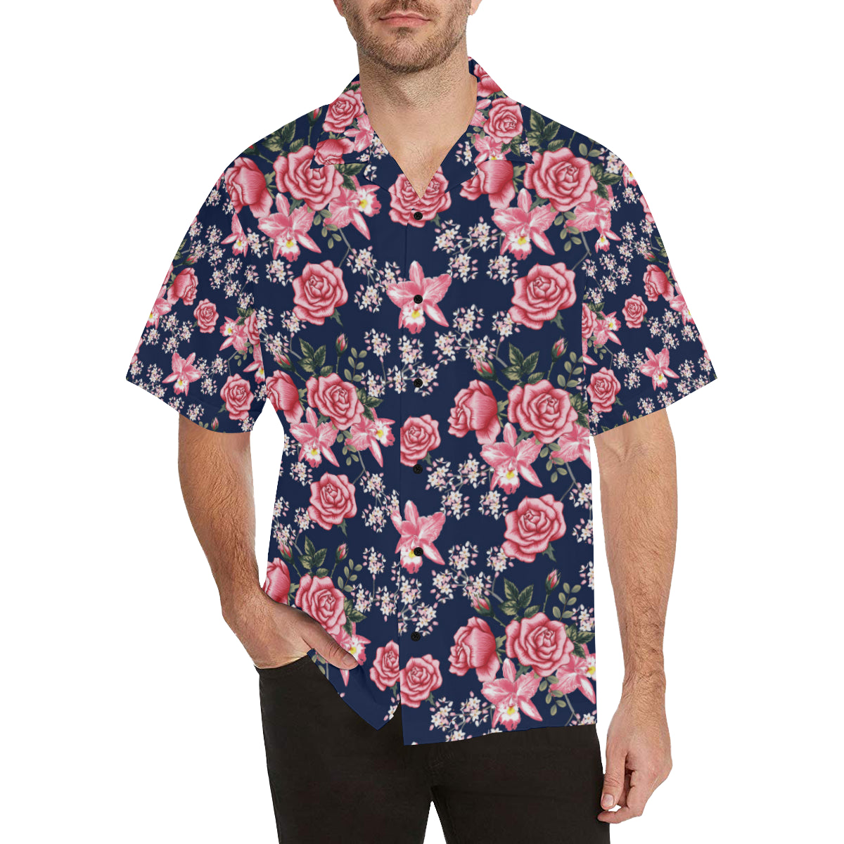 Rose Pattern Print Design A05 Men's Hawaiian Shirt